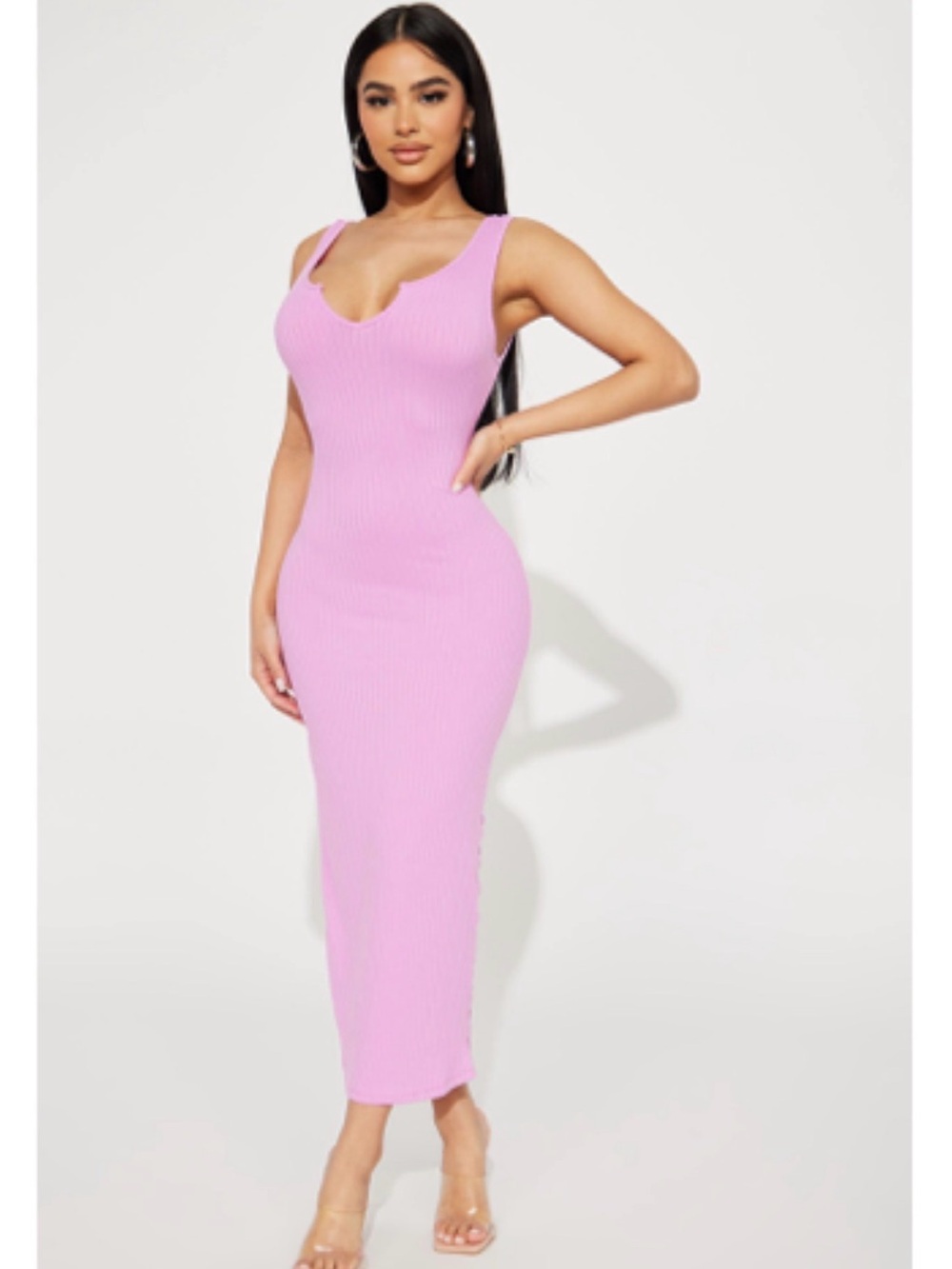 New Ribbed Scoop Neck Maxi Dress - Pink